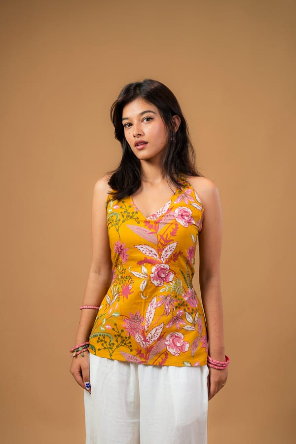 Preeti (Mustard, Halter Neck)
